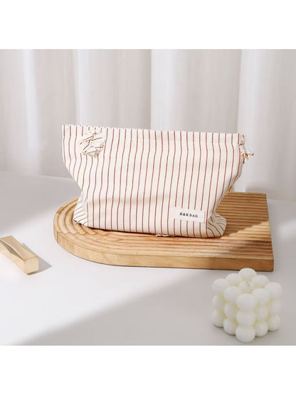 Cosbai - Floral Decorative Stripes Print Makeup Bag