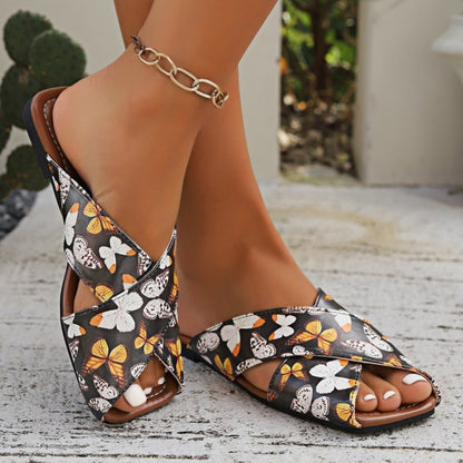 Sado Butterfly Print Cross-Strap Flat Sandals product shape