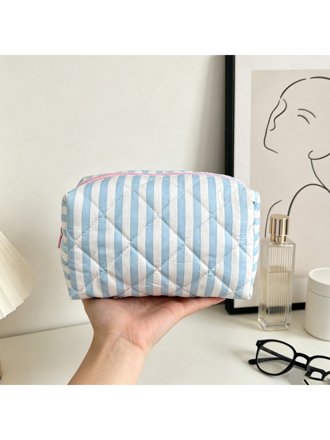 Cosbai - Colorblock Striped Quilting Cosmetic Organizer Bag