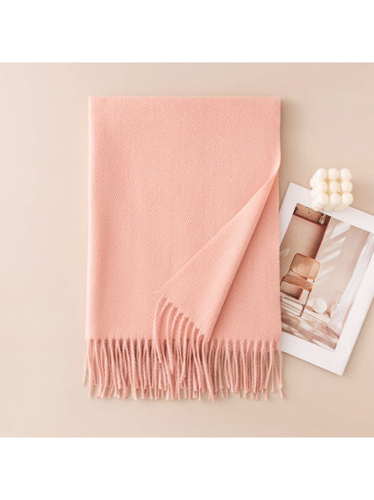 Scarvii - Classic Tassel Trim Solid Color Wrap Scarf