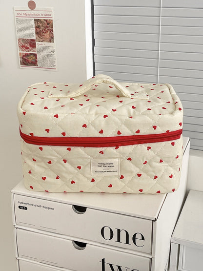Cosbai Sweet Heart Pattern Cosmetic Organizer Bag with pink heart design on white background