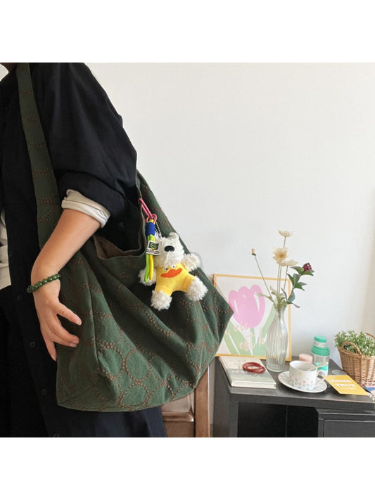 Cosbai casual oversized shoulder tote bag in beige with attached dog charm
