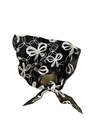 Scarvii - Bow Embroidered Sheer Triangle Scarf - Sweet & Airy