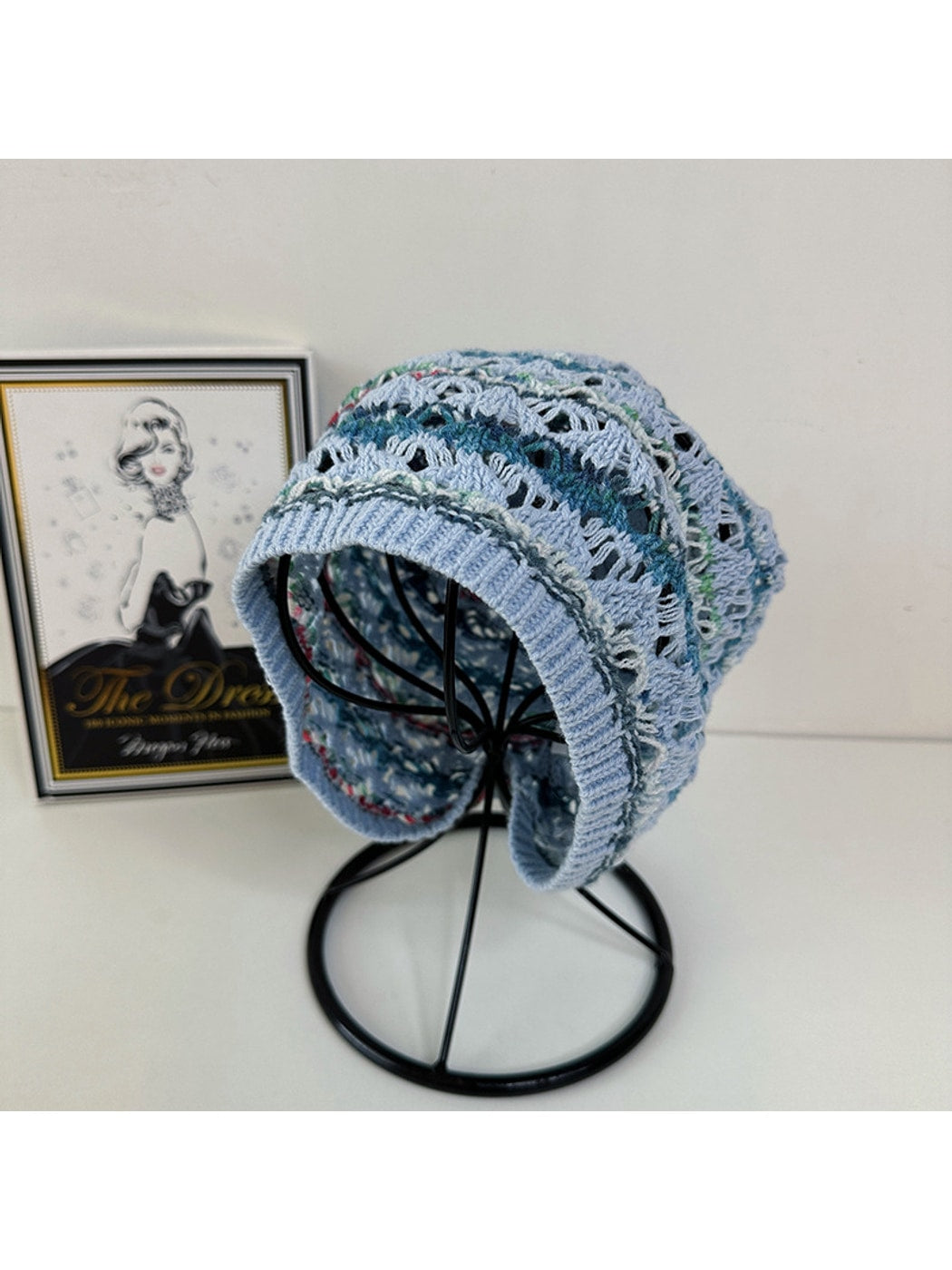 Haila - Retro Striped Cutout Knit Beanie