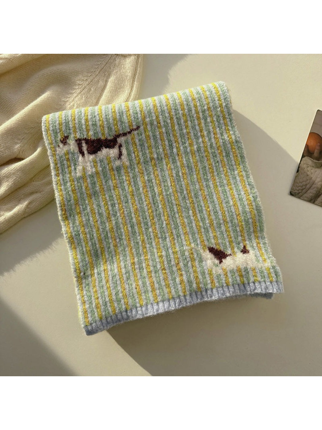 Scarvii - Striped Knit Scarf With Sheep