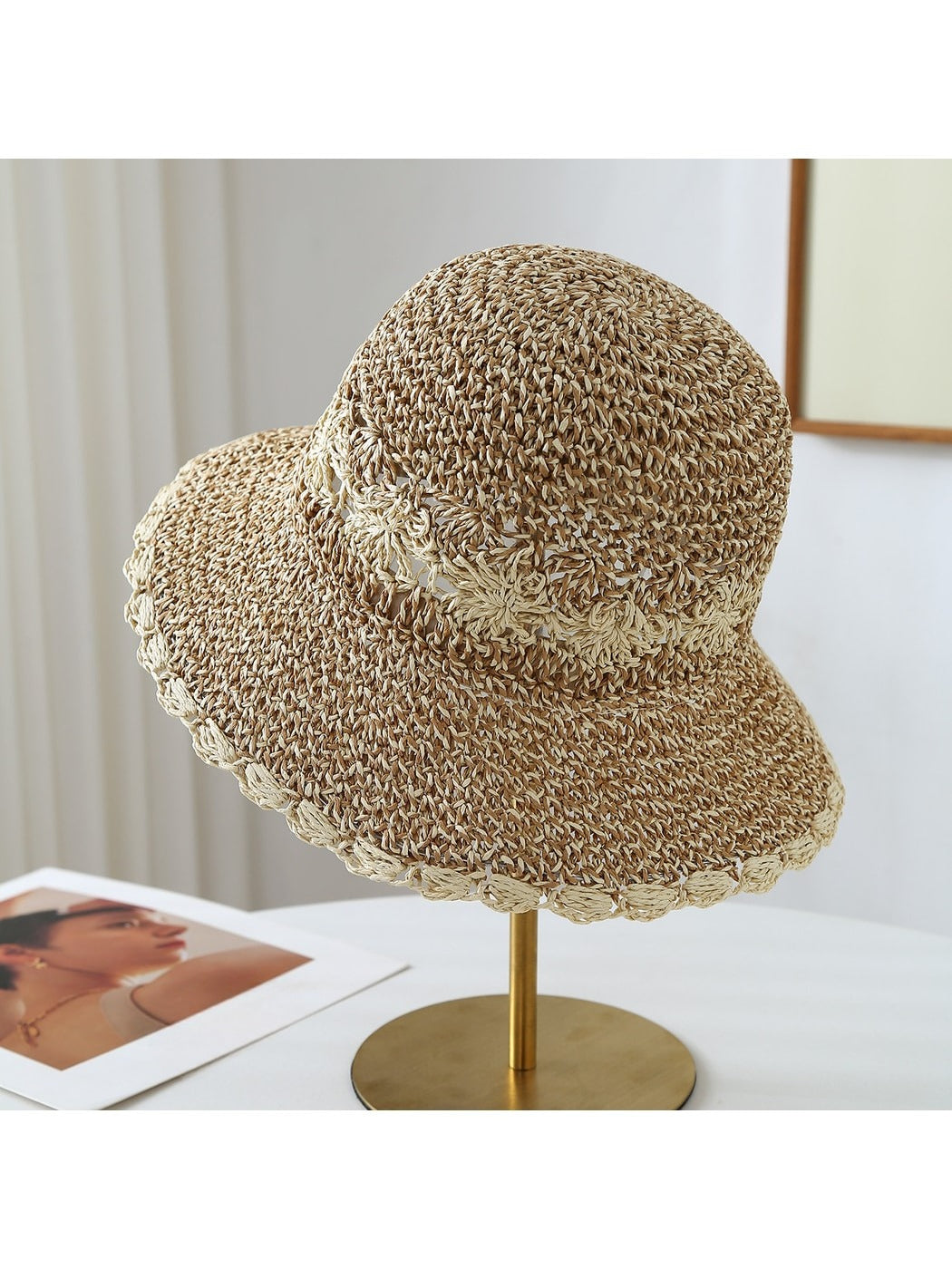 Haila - Women's Floral Openwork Wide Brim Summer Hat