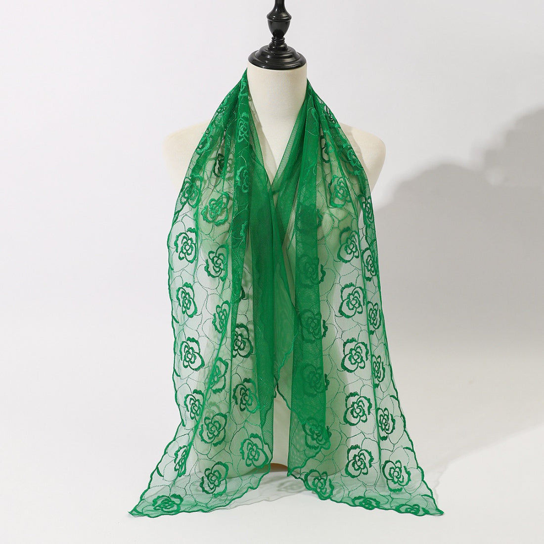 Scarvii tulle shawl scarf with floral sketch pattern styled with casual outfit