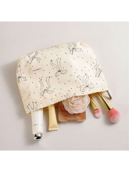 Cosbai - Polka Dot Bow Handheld Makeup Bag Pouch