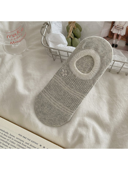 Rufia - Striped Flower Embroidery Low Ankle Socks