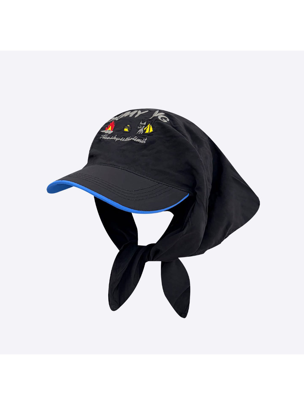 Haila turban hat folded to display embroidered cartoon design