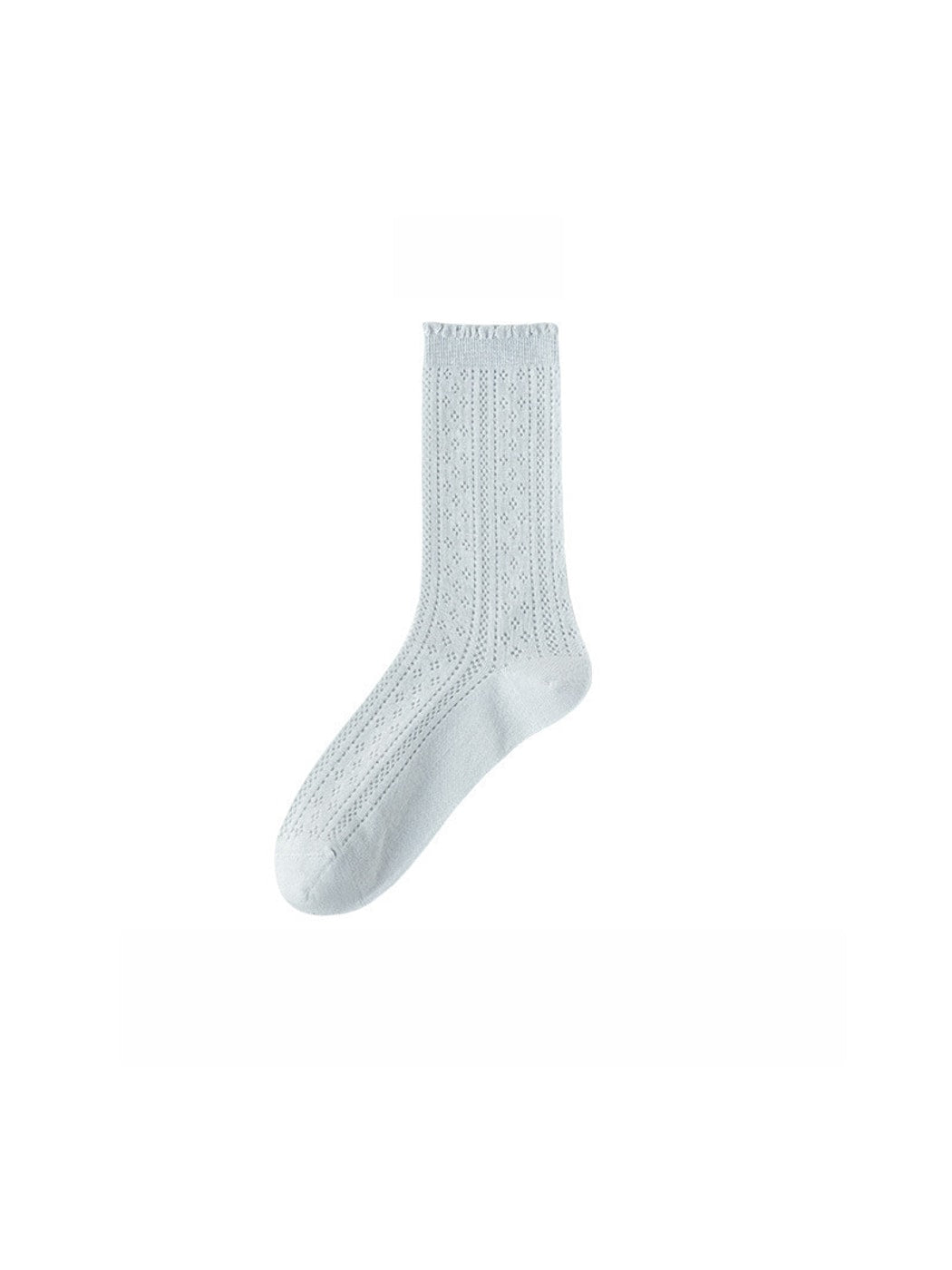 Rufia - Solid Color Ruffle Openwork Casual Crew Socks