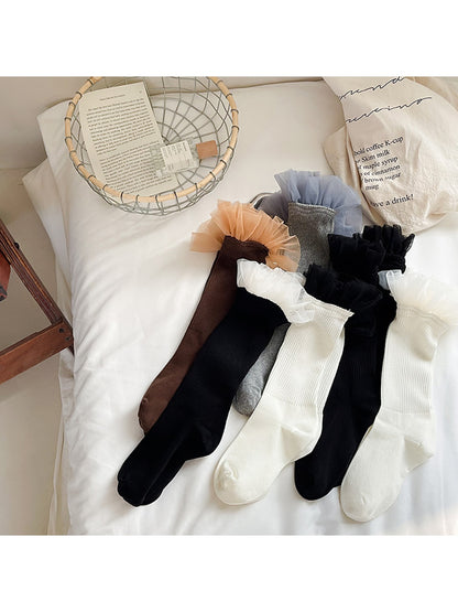 Rufia - Sweet Ruffle Trim Casual Crew Socks