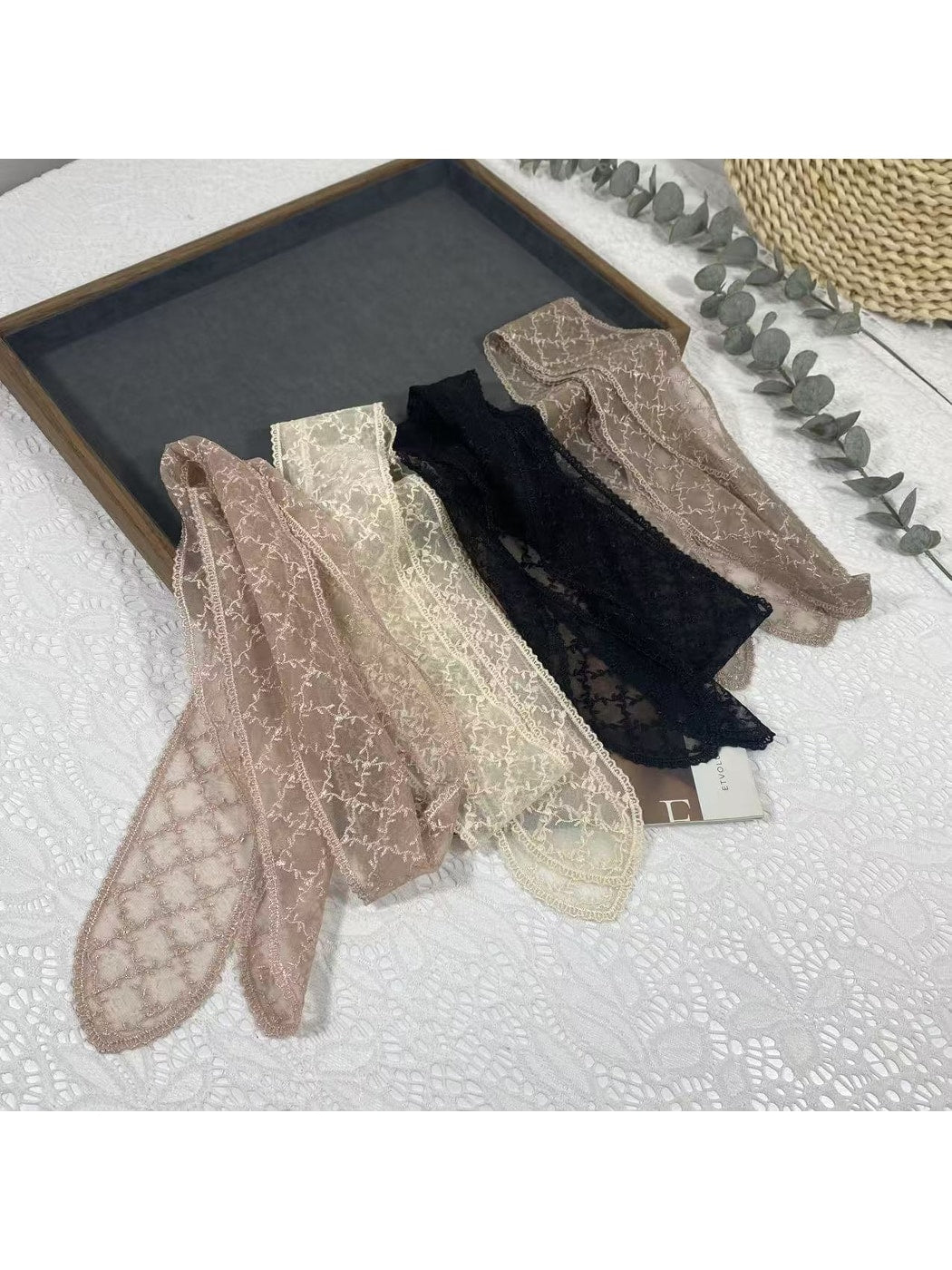 Scarvii - Embroidered Grid Lace Tie Scarf