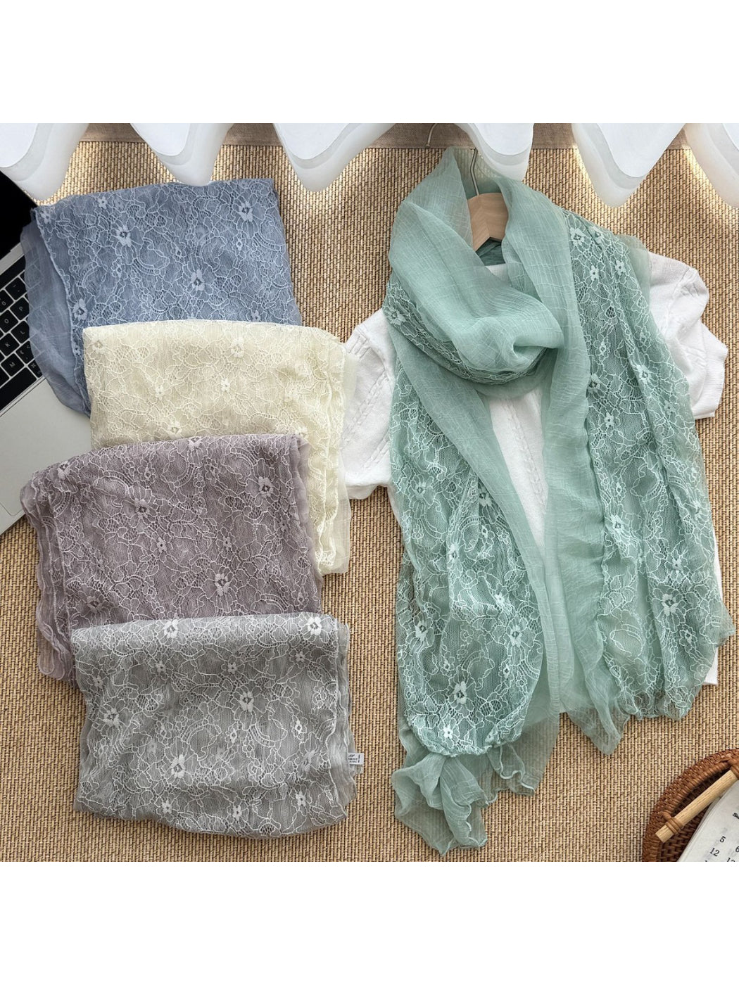 Scarvii - Lace Mesh Long Scarf