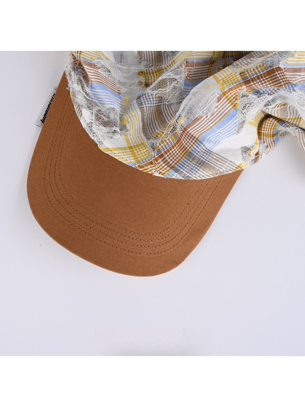 Haila - Distressed Plaid Curved Brim Headscarf Cap