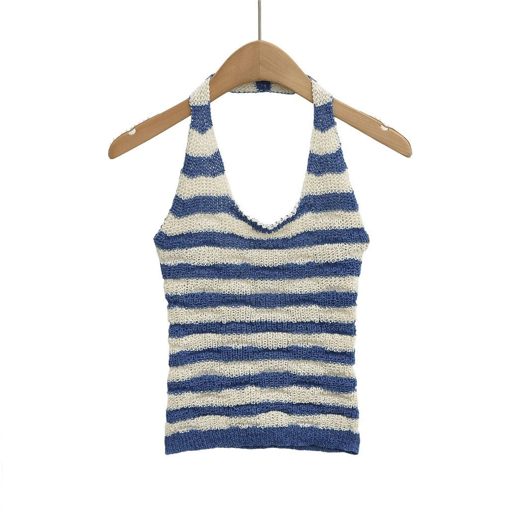 Vesty -  Striped Backless Halter Top - Soft & Sexy