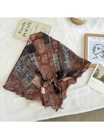 Scarvii - Vintage Patchwork Print Triangle Scarf