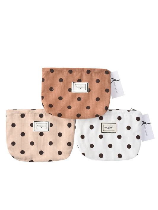 Cosbai - Vintage Polka Dot Corduroy Makeup Bag