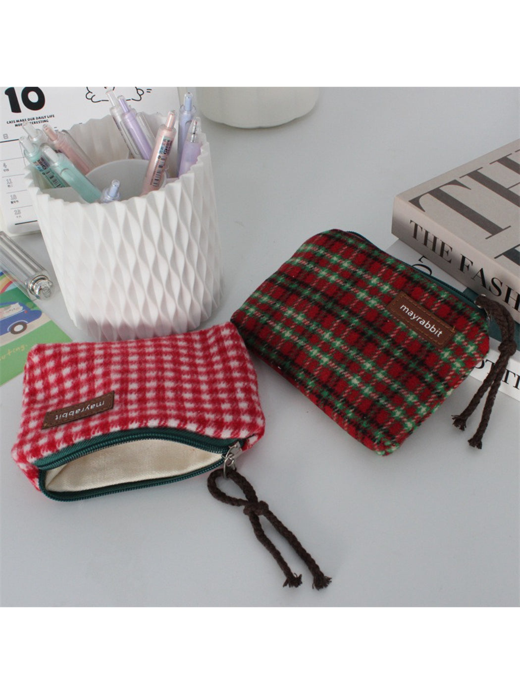 Cosbai - Vintage Plaid Zip Coin Pouch Bag