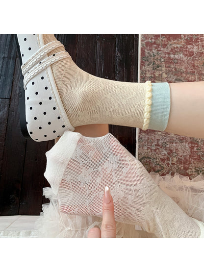 Rufia - Lightweight Contrast Cuff Textured Crew Socks