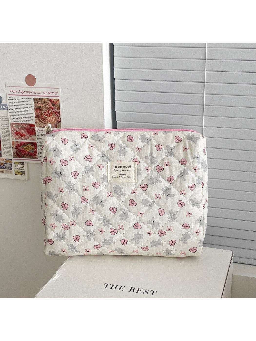 Cosbai - Cartoon Rabbit Heart Print Cosmetic Storage Bag