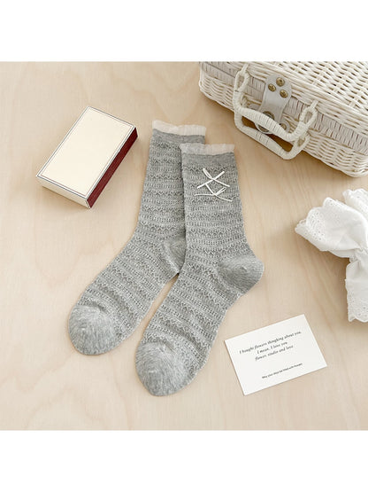 Rufia - Double Bow Detail Openwork Crew Socks