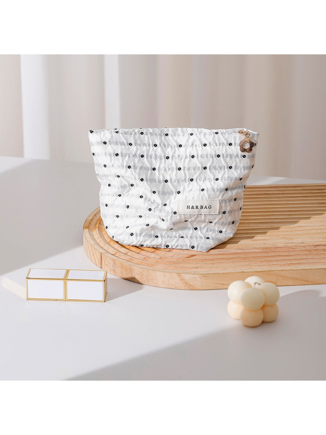 Cosbai - Portable Polka Dot Printed Makeup Bag