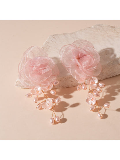Earwish – Pearl Lace Blossom Tassel Earrings