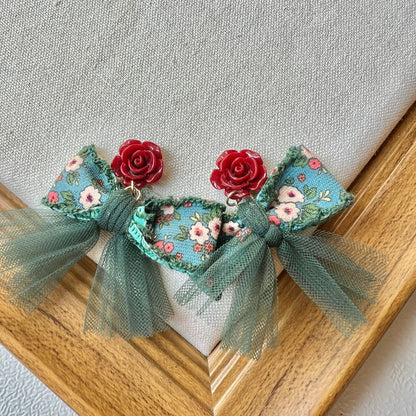 Earwish - Elegant Rose And Bow Earrings - Unique & Romantic