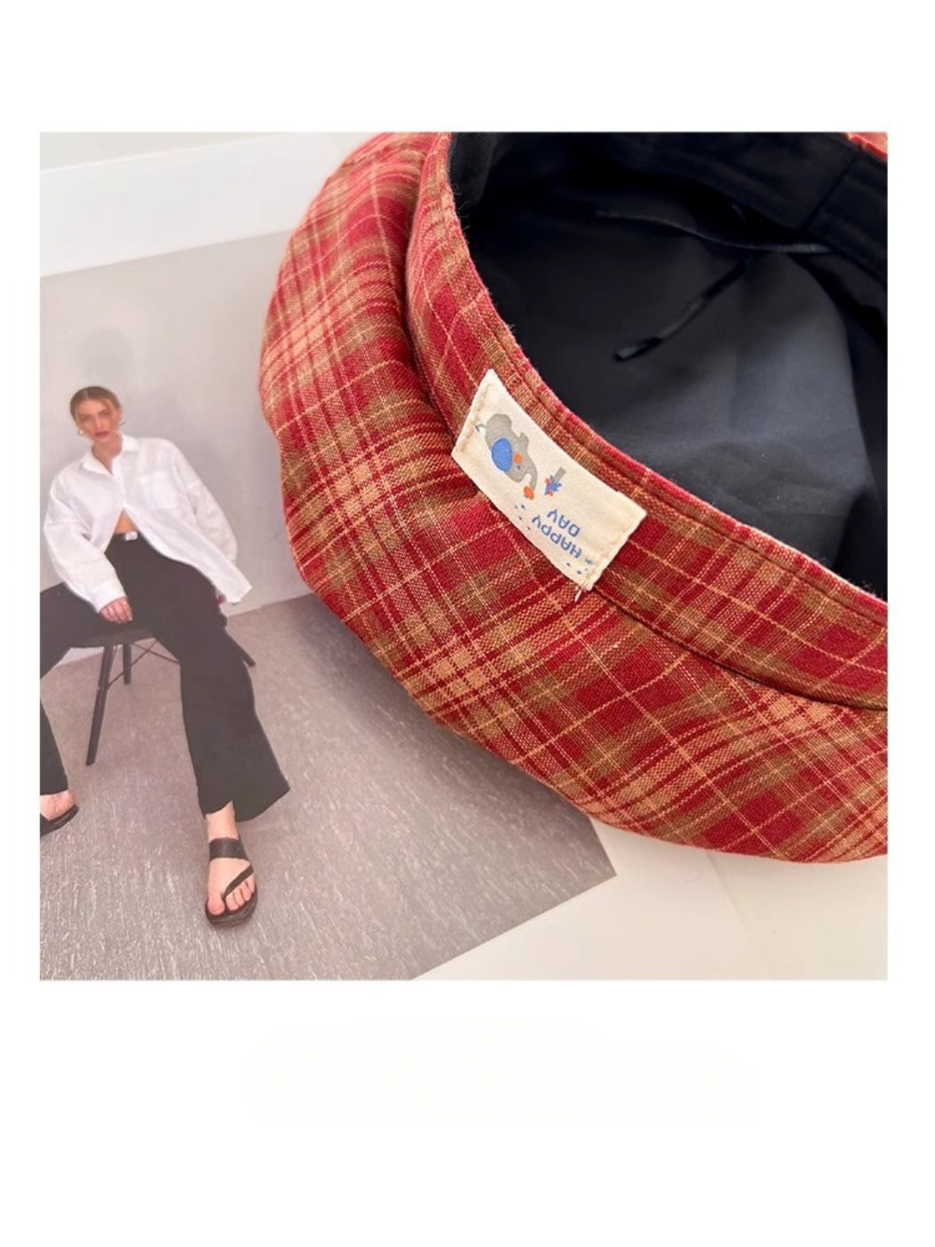 Haila - Plaid Patch Casual Beret Hat