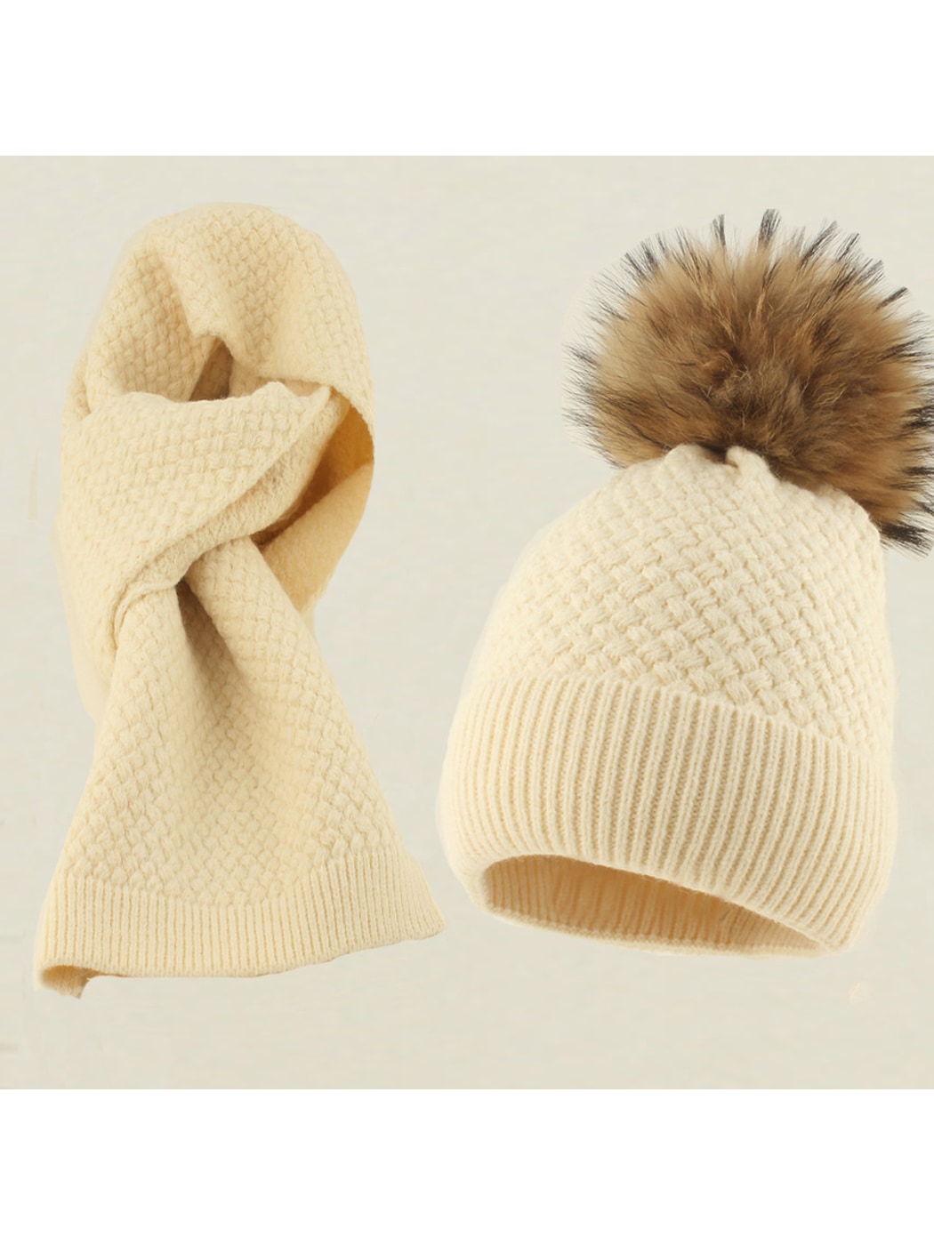 Haila - Brimless Knit Beanie and Scarf Set