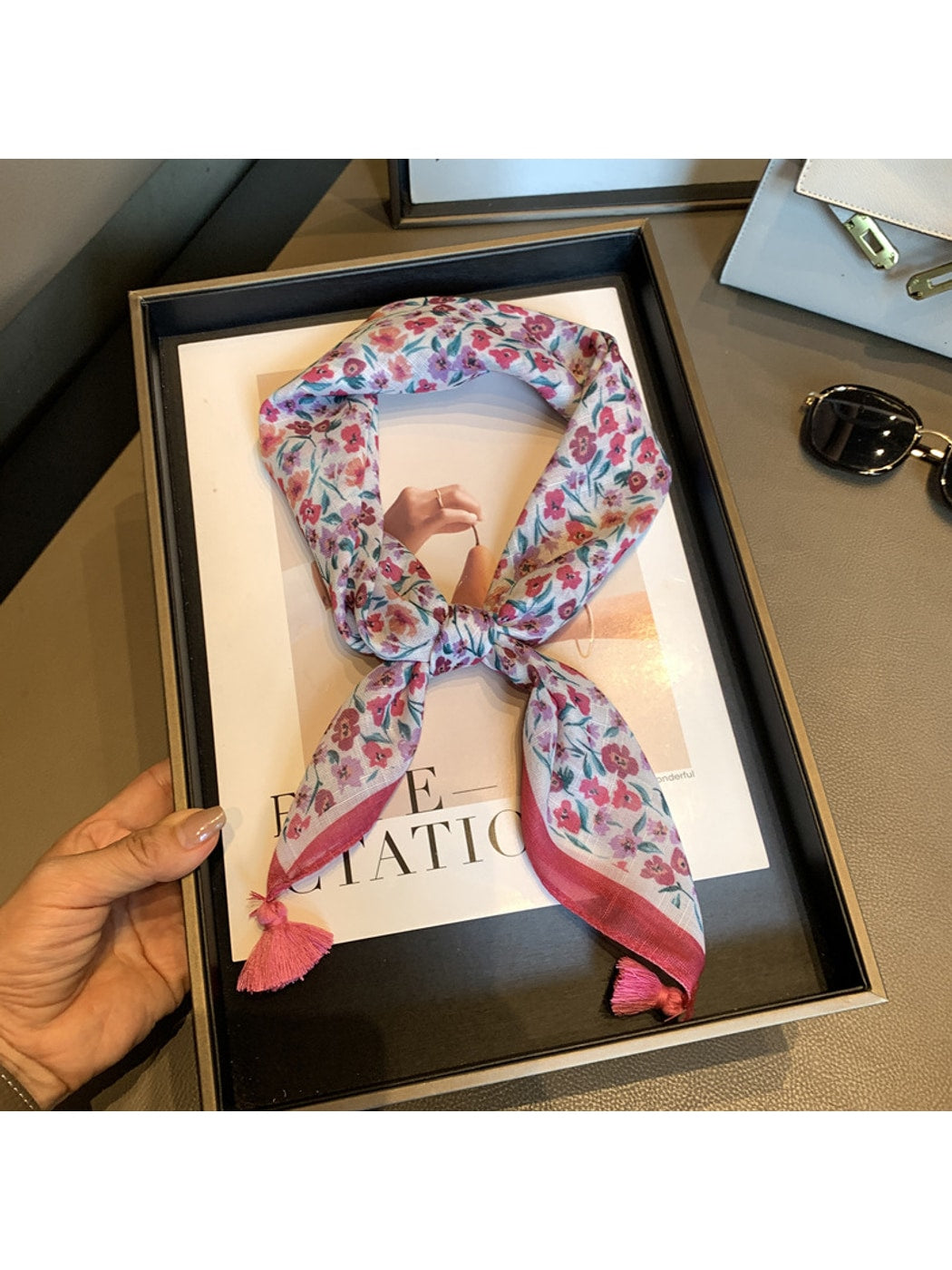 Scarvii - Vibrant Floral Tassel Design Square Scarf