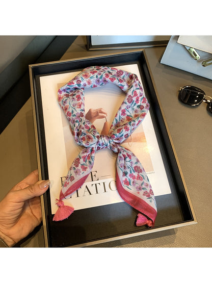 Scarvii - Vibrant Floral Tassel Design Square Scarf
