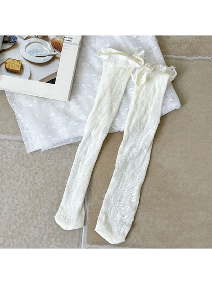 Rufia - Floral Hollow Out Lace Trim Crew Socks