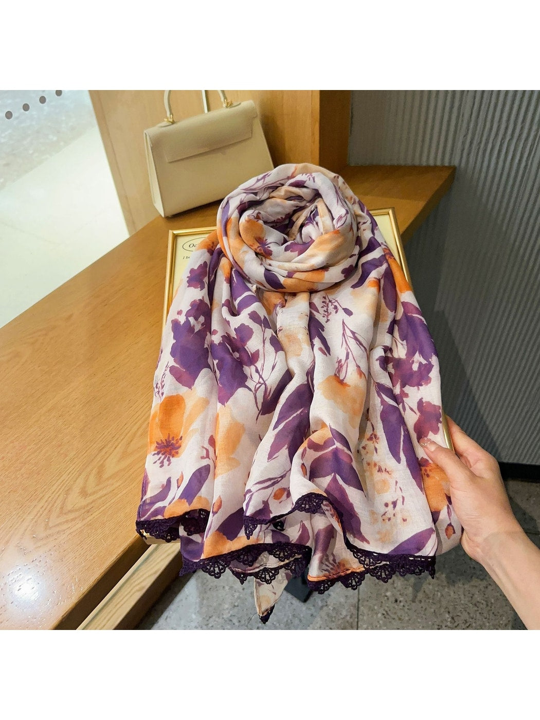 Scarvii - Purple Floral Lace Summer Wrap Scarf