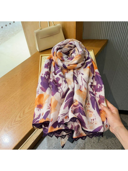 Scarvii - Purple Floral Lace Summer Wrap Scarf
