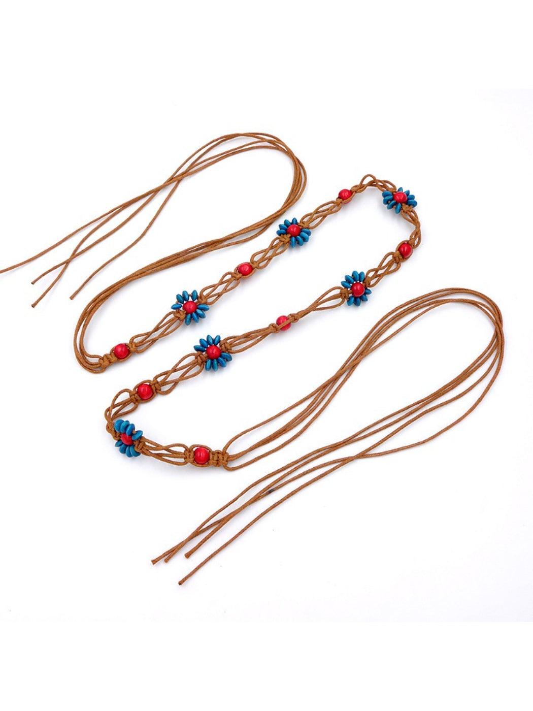Beco Colorful Flower Bead Rope Adjustable Tassel Tie Belt with floral motif and tassel detail