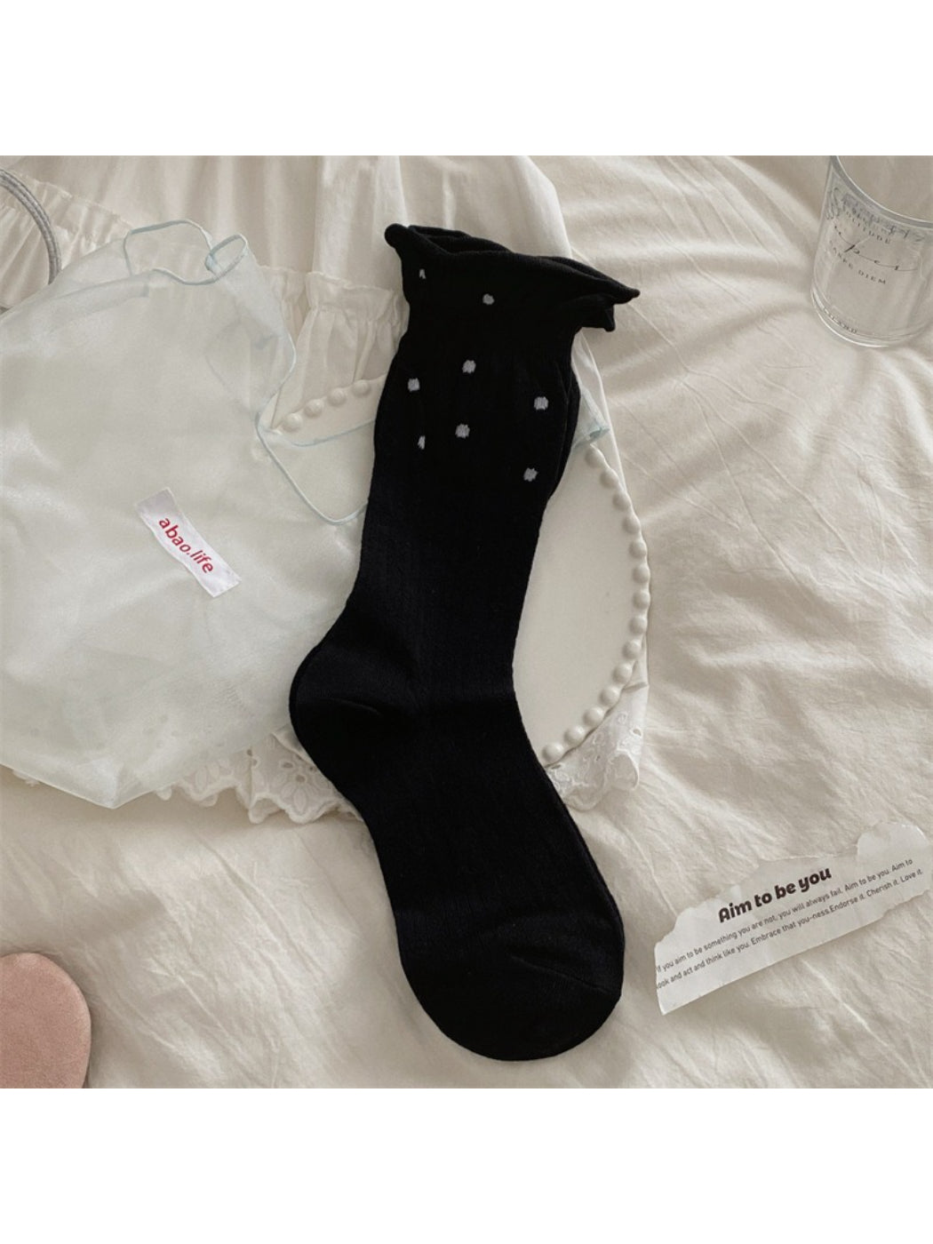 Rufia - Dotted Rib Knit Crew Socks