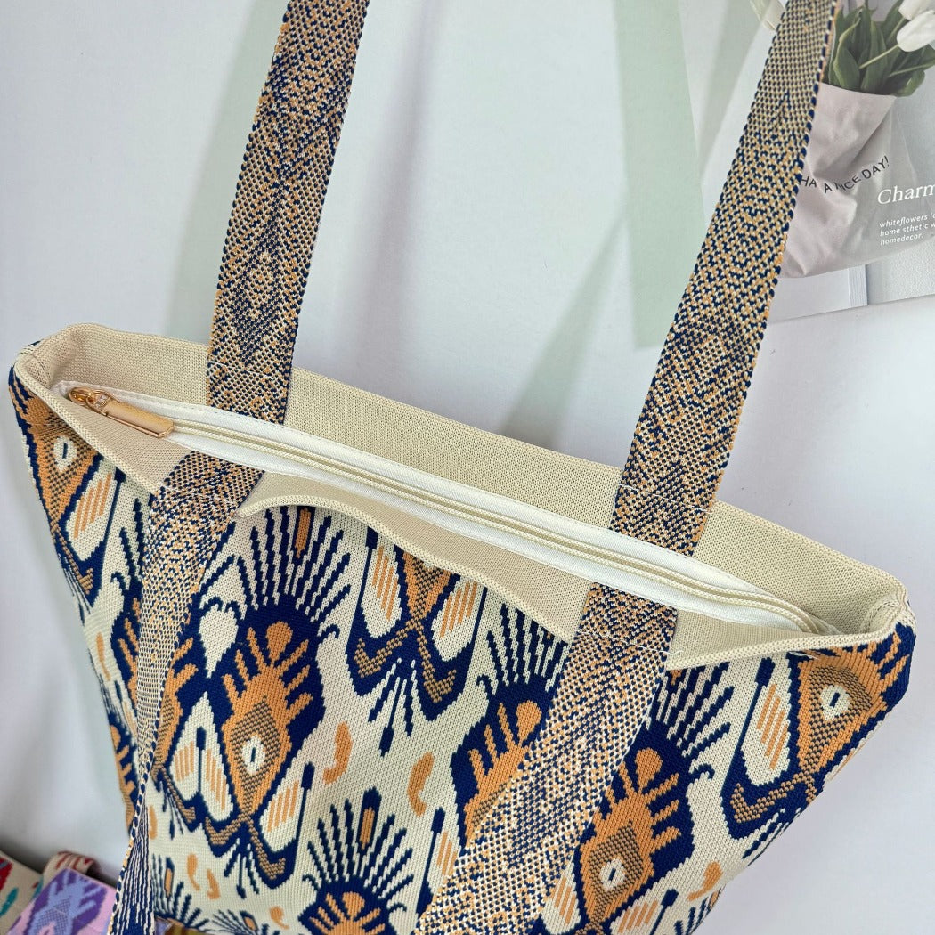 Cosbai - Atlas Print knit Shoulder Bag - Spacious & Vintage