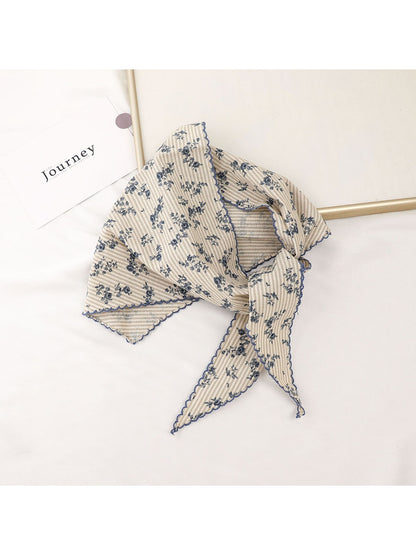 Scarvii - Floral Striped Print Triangle Bandana