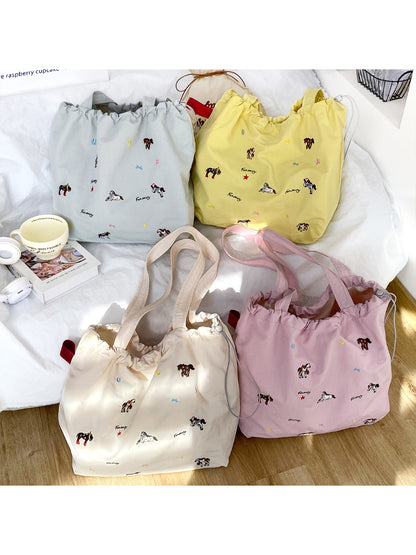 Close-up of horse print design on Cosbai drawstring shoulder bag fabric