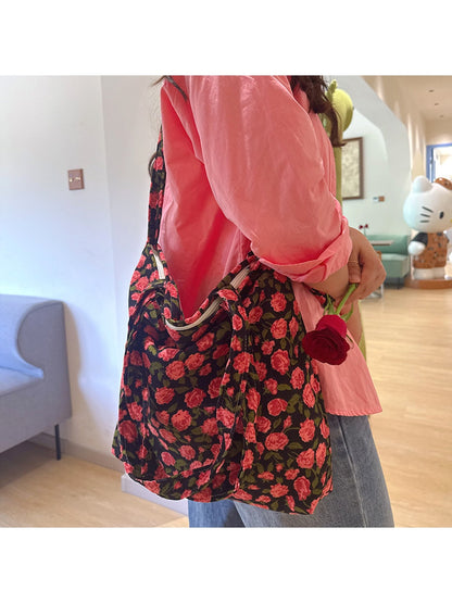 Cosbai - Rose Theme Casual Zipper Crossbody Bag