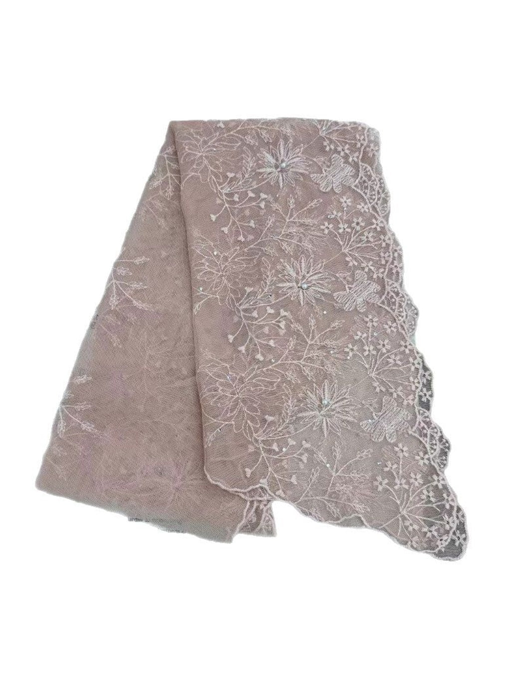 Scarvii - Scalloped Edge Lace Long Styling Scarf