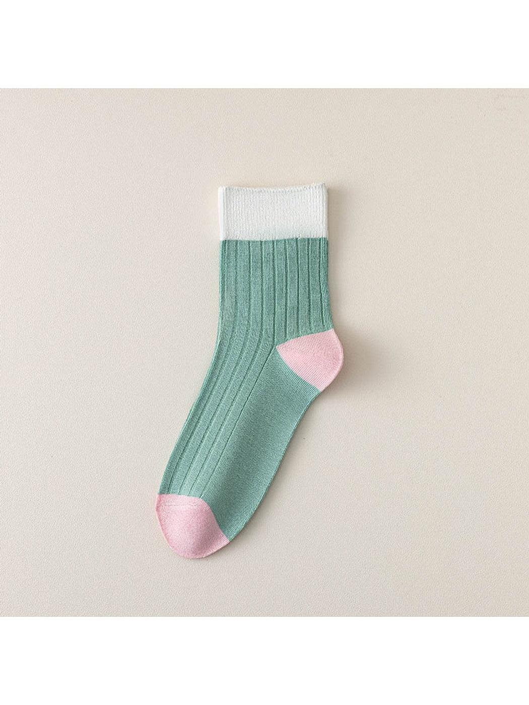 Rufia - Simple Colorblock Ribbed Casual Crew Socks