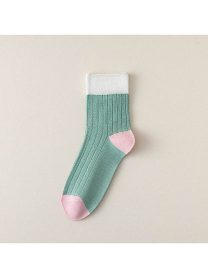 Rufia - Simple Colorblock Ribbed Casual Crew Socks