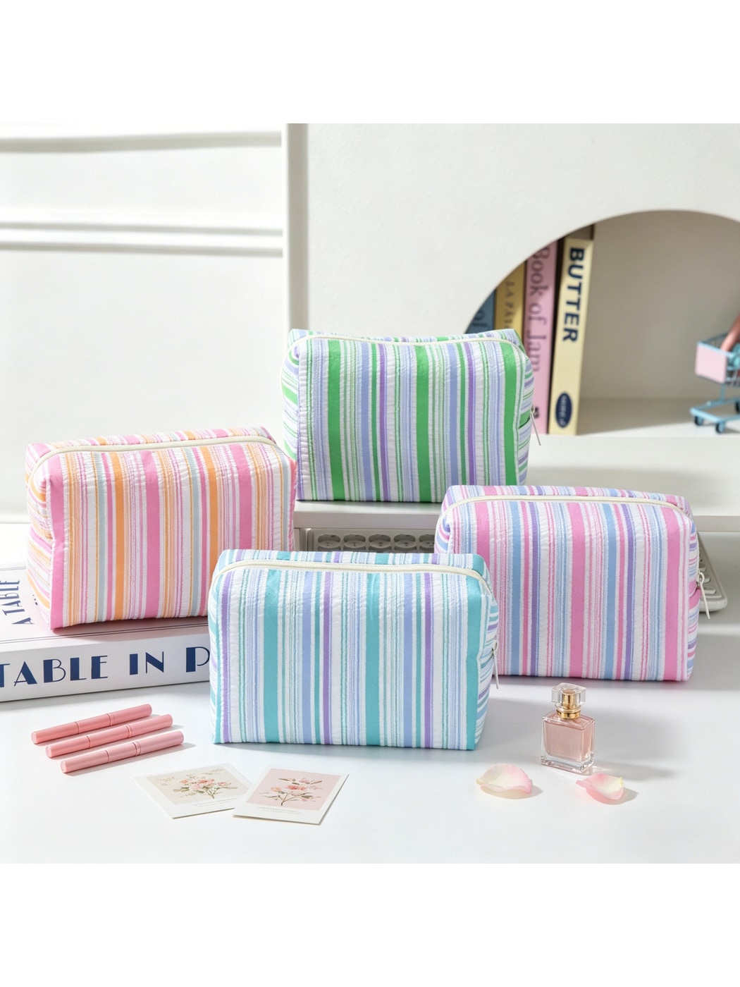 Cosbai - Striped Multi-toned Cosmetic Organizer Bag