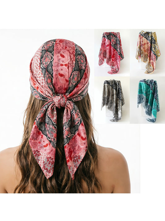Scarvii - Decorative Floral Print Square Scarf