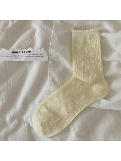 Rufia - Muted Ruffle Solid Color Crew Socks