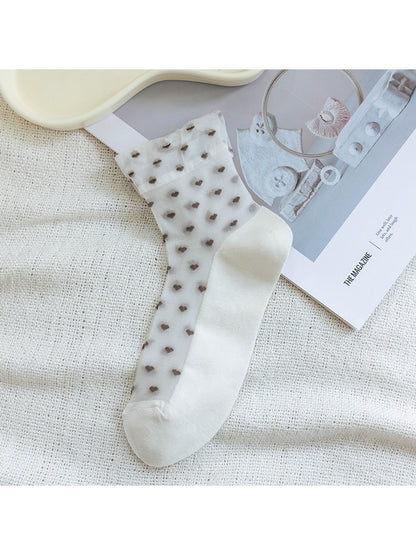 Rufia - Cute Heart Pattern Ruffle Crew Socks