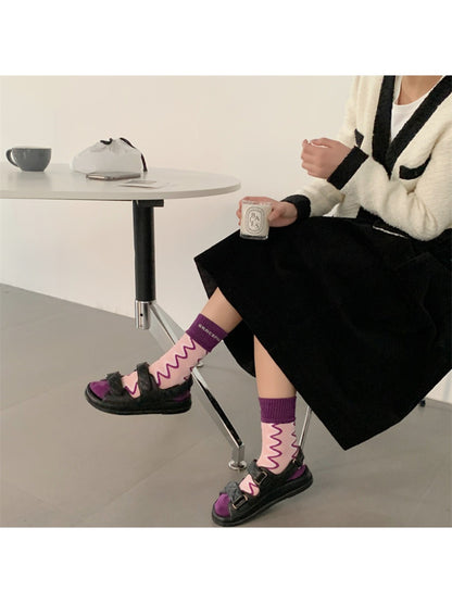 Rufia – Wave Letter Colorblock Crew Socks